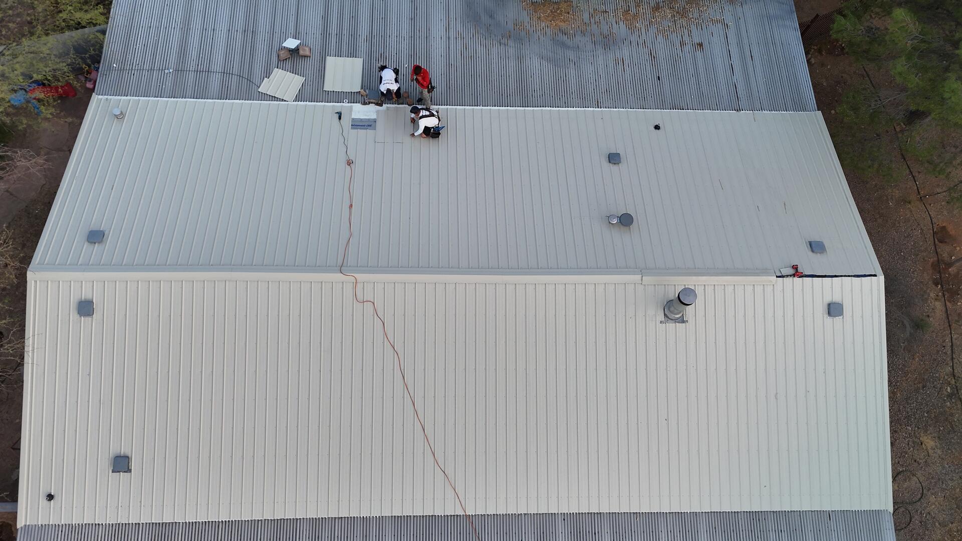 Metal panel roof aerial view