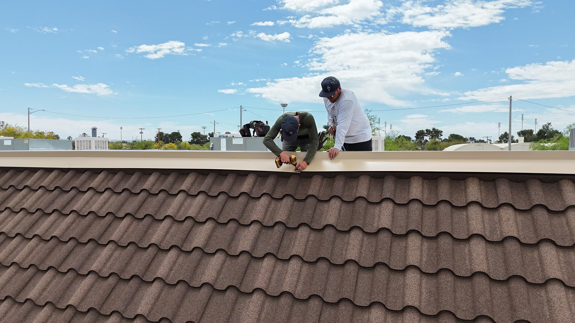 Tile roof crew at work