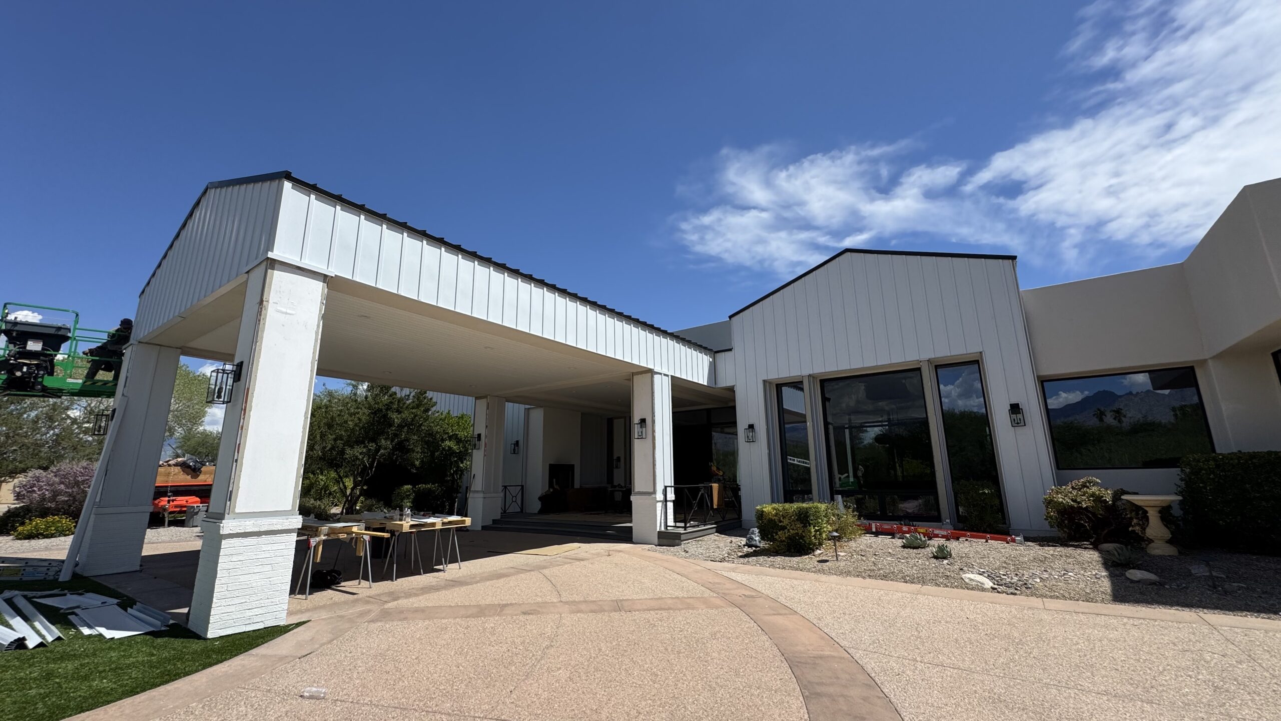 Commercial building with warm metal siding under Arizona sun