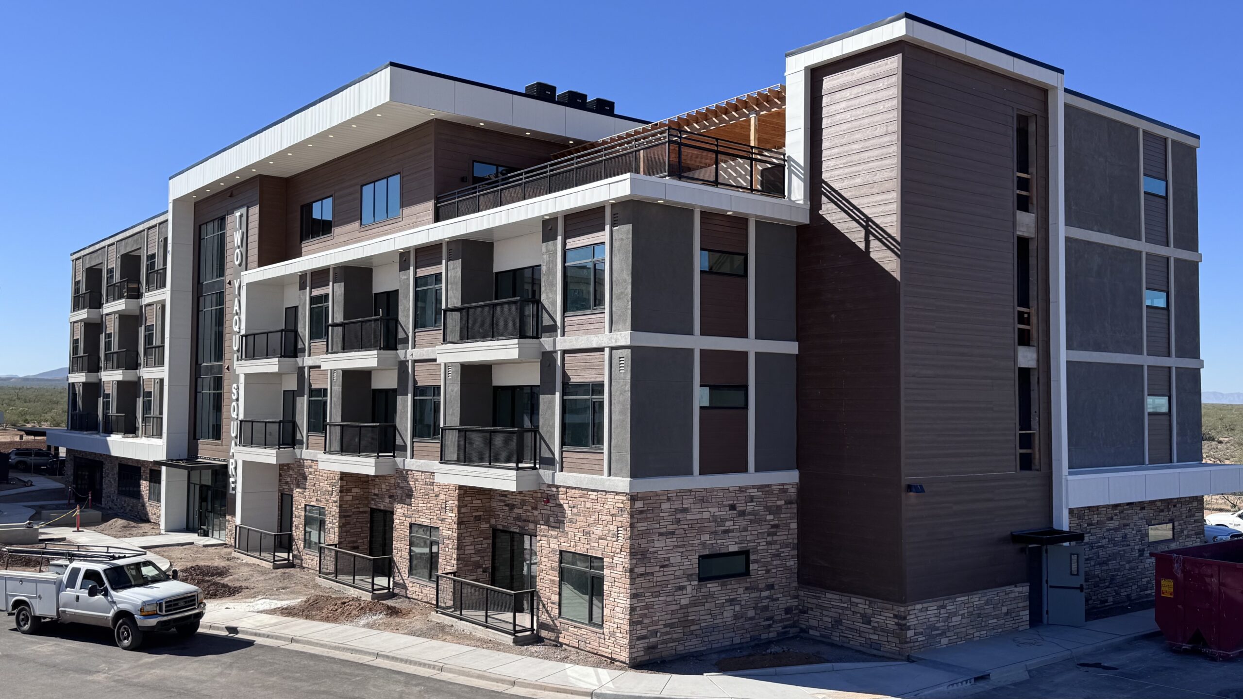 Metal siding installation detail on stairwell